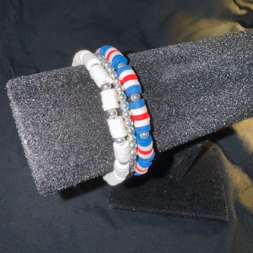 🌹 Fashion Jewelry Red, White, and Blue Bracelet Trio - Picture 2 of 3